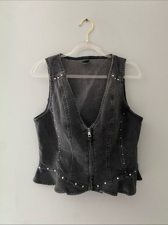 wild fable Jackets & Blazers - Black Stud-Accent Denim Vest - Women's Jacket & Coat
